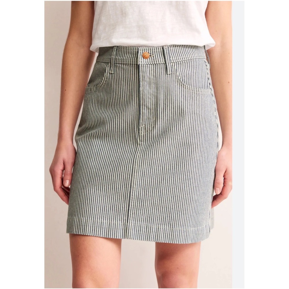 Boden Nell Denim Mini Skirt Blue White Hickory Rail Stripe Size US 16/18
